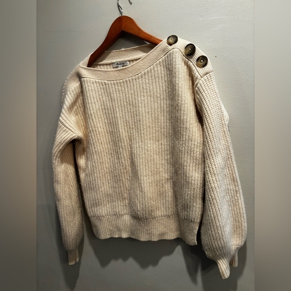 Madewell Beige Button-Shoulder Sweater wool warm winter cabin core cottage - Picture 3 of 15